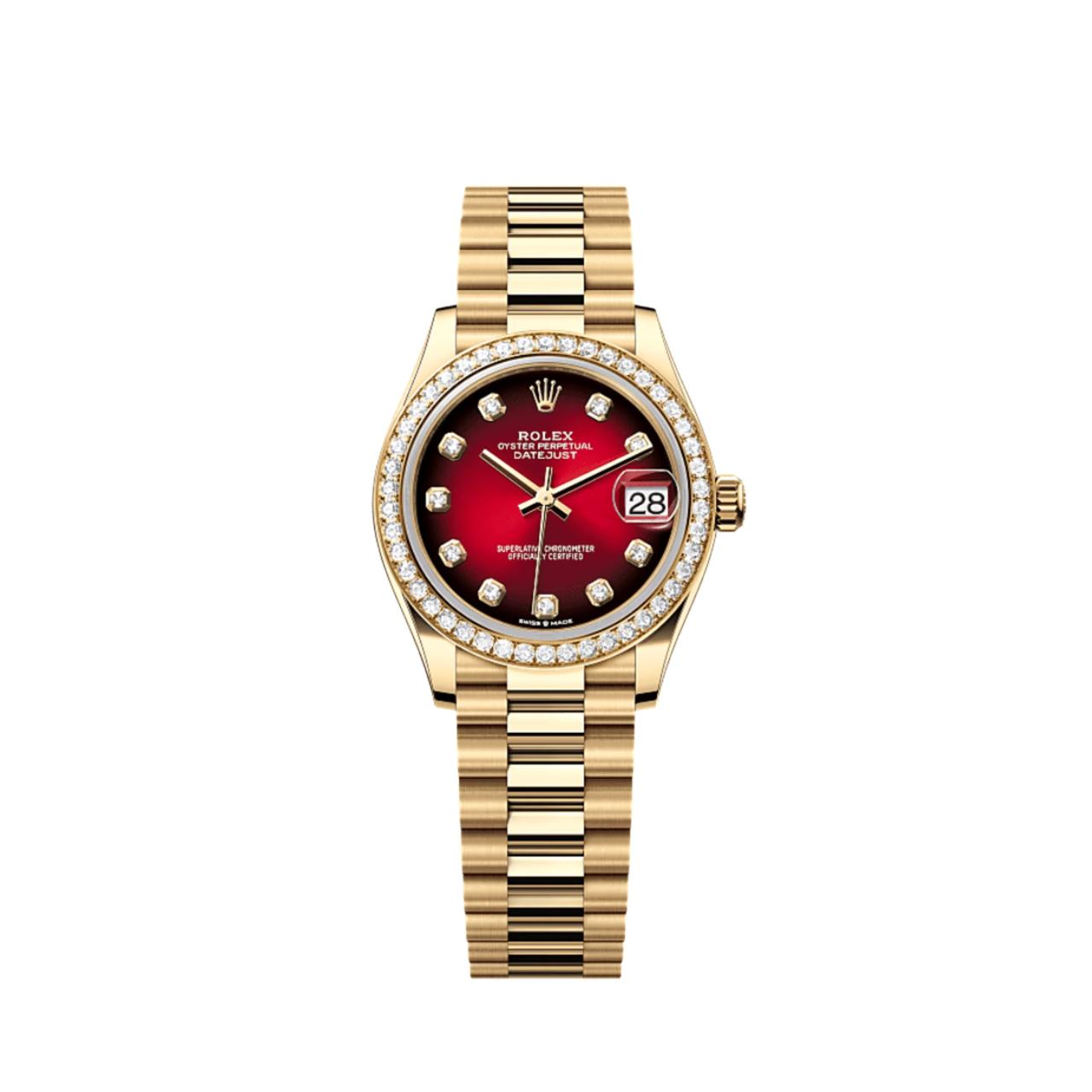Rolex Datejust Diamond Bezel Red Dial 31mm